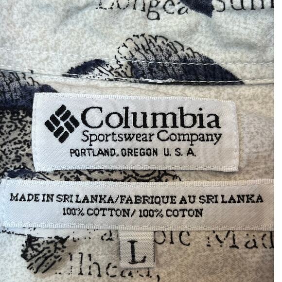 Columbia Mens Large Khaki Short Sleeve Button Down Fish Print Fishing Shirt - Picture 2 of 7